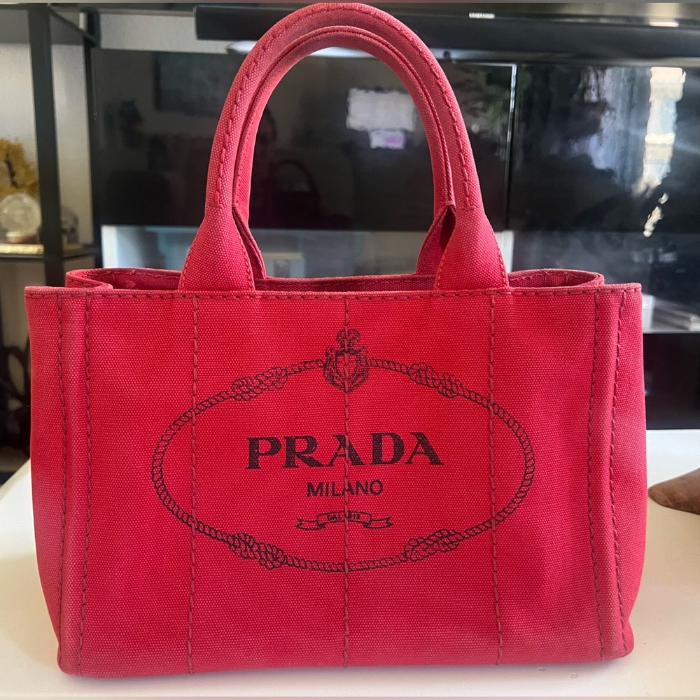 PRADA Mini Canapa Canvas Tote Bag